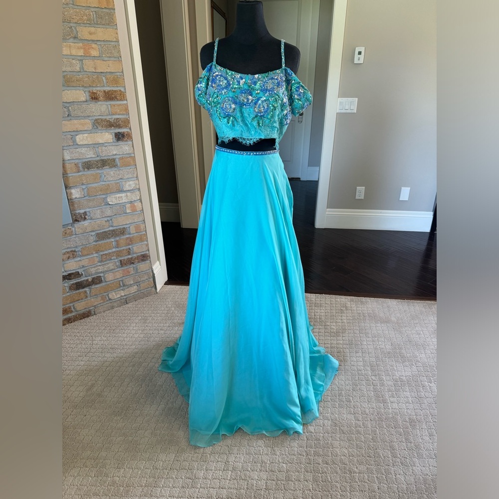 Women’s Rachel Allan two-piece prom dress size 12 turquoise new with tags